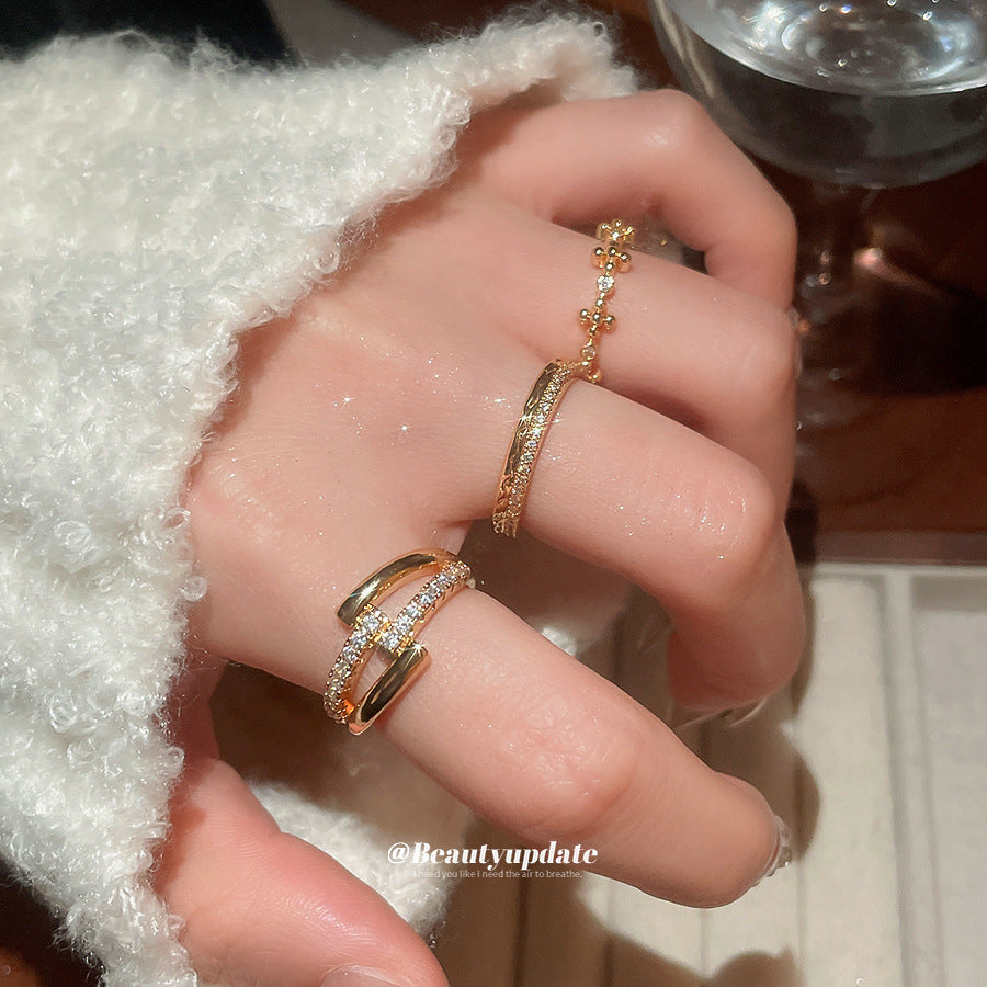 A廠【HR2797】18k真金電鍍鋯石開口戒指小眾高級感氣質食指戒精緻輕奢百搭手飾
 25.11-1