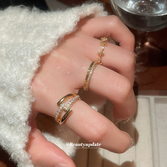 A廠【HR2797】18k真金電鍍鋯石開口戒指小眾高級感氣質食指戒精緻輕奢百搭手飾
 25.11-1