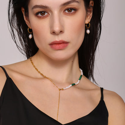 B廠【P1227】綠松石淡水珍珠流蘇項鍊環形珍珠耳環時尚輕奢氣質首飾 25.03-4