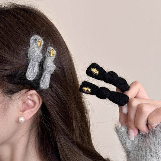 C廠【P66】金標毛絨打結秋冬髮夾女簡約氣質前額無痕瀏海夾側邊夾一字夾髮飾
 25.12-2「C廠-單筆結帳需滿，NT$500出貨(不含運費)」