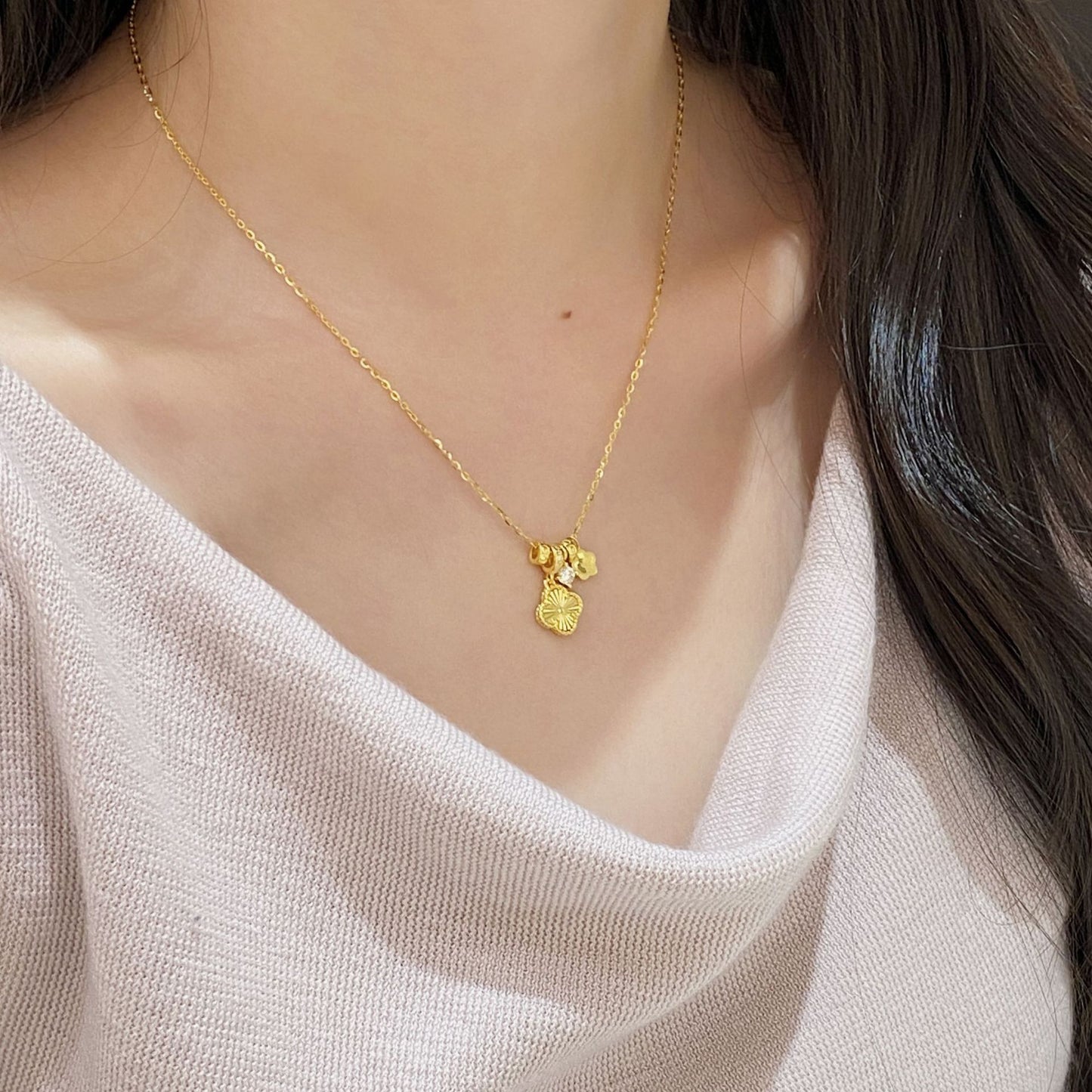 F廠【XDQ0012N】S925純銀鐳射四葉草項鍊女輕奢高級感閃鋯花朵精緻鎖骨鏈
 25.10-5