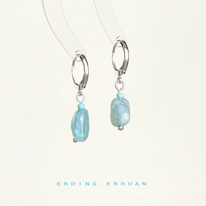 A廠【6007】「蔚藍之海」~清新藍水晶礫石耳環個性ins風天然石度假風耳飾 25.06-2