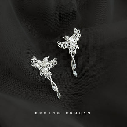 A廠【6854】原創鳳舞~微鑲鋯石925銀針鍍厚銀鳳凰鳥耳環女輕奢風個性小眾耳飾
 25.10-3