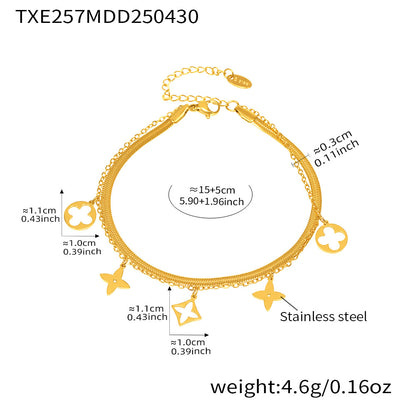 B廠【TXP257】不銹鋼刀片雙層疊戴項鍊鏤空老花設計多配件吊墜首飾套裝女 25.05-2