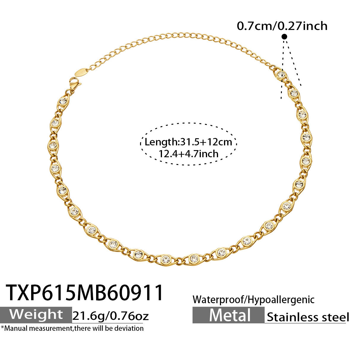 B廠【TXP615】歐美流行多巴胺高級感彩色鋯石不銹鋼手鍊項鍊不掉色時尚女鎖骨鏈
 26.09-3