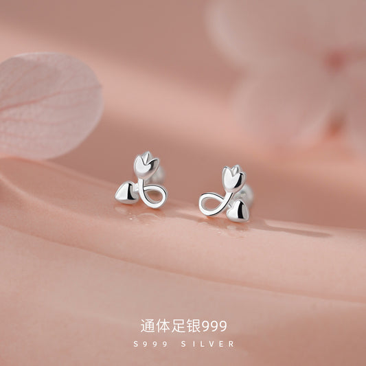 D廠【YC2884E】足銀999高級感花螺絲耳環女輕奢清新韓風氣質小眾精緻耳飾
 26.04-4