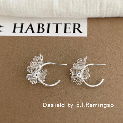 A廠【6595】清新甜美時尚通勤新款度假風鏤空立體幾何花朵耳環耳環
 25.08-5