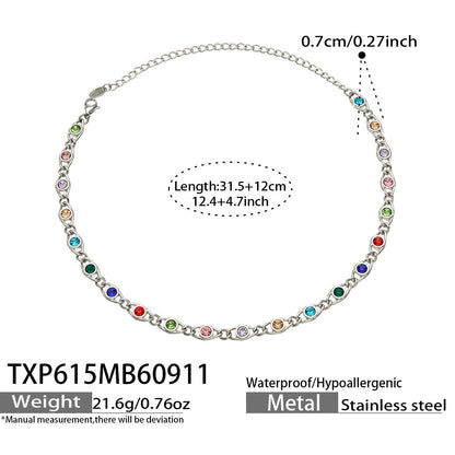 B廠【TXP615】歐美流行多巴胺高級感彩色鋯石不銹鋼手鍊項鍊不掉色時尚女鎖骨鏈
 26.09-3