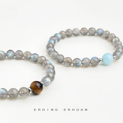 A廠【5852】A++藍月光石透感天然石水晶手鍊虎眼石海藍寶新中式 原創設計手飾 25.04-2