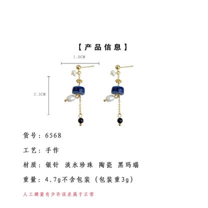 A廠【6568】天然淡水珍珠陶瓷手工耳環原創設計文藝復古民族風國潮耳飾女 25.08-3