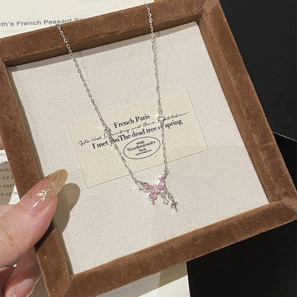 E廠【DQ0467N】925純銀ins甜蝴蝶粉鑽項鍊女輕奢高級感星星流蘇鎖骨鏈
 25.09-1