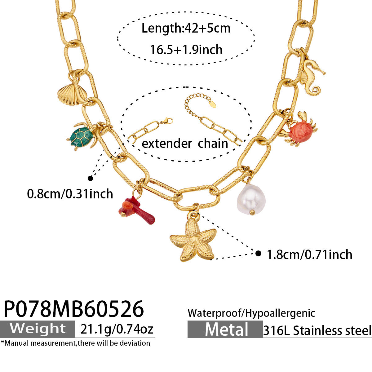 B廠【P078】海洋風新款DIY多吊墜不鏽鋼飾品ins小眾海龜滴油設計項鍊腳鍊套裝
 26.06-1