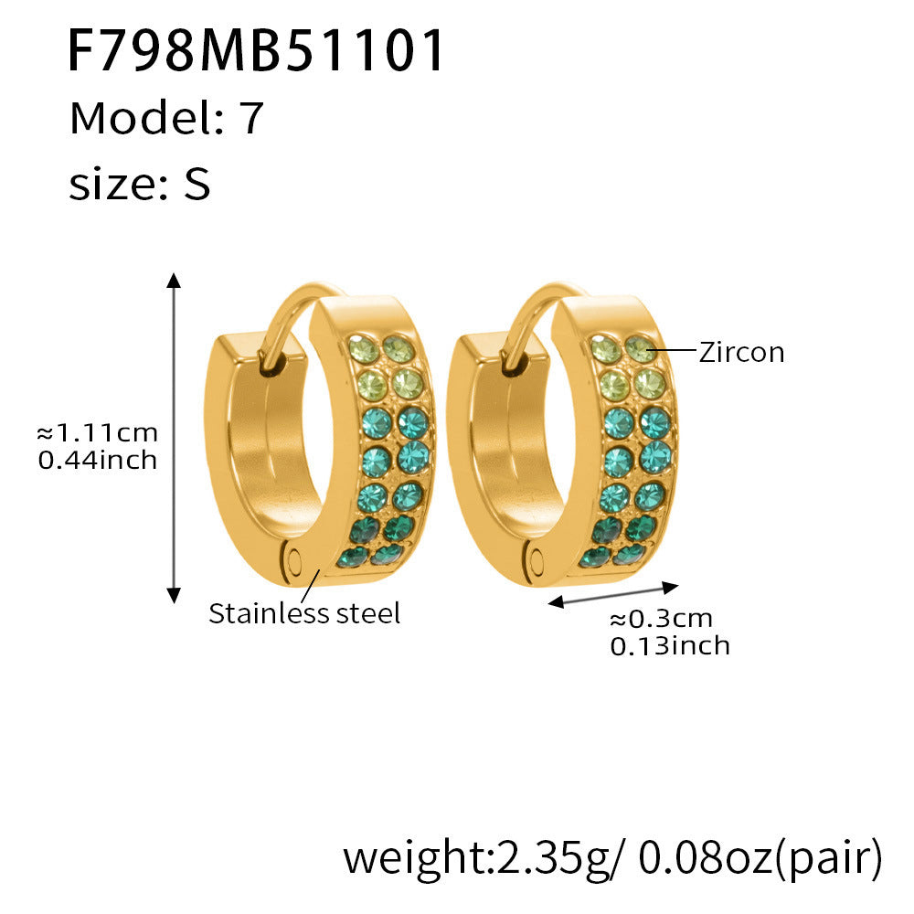 B廠【F798】簡約C型鑲彩鑽拼色鋯石耳扣不鏽鋼鍍18k真金輕奢小眾耳環女
 25.11-1