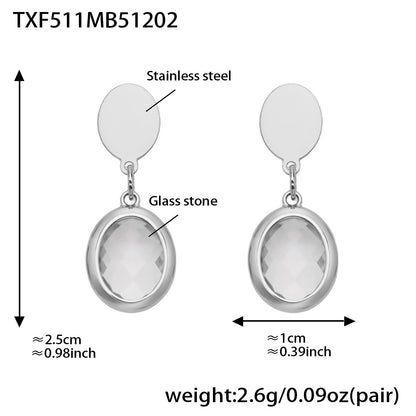 B廠【TXP511】不鏽鋼幾何橢圓切面玻璃石包邊項鍊手鍊耳環組鍍18k金跨國首飾
 25.12-2