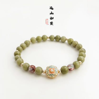 A廠【5415】酪梨阿拉善天然石森系清新甜美春季原創琺瑯滴釉彩繪手鍊手飾女 25.01-3