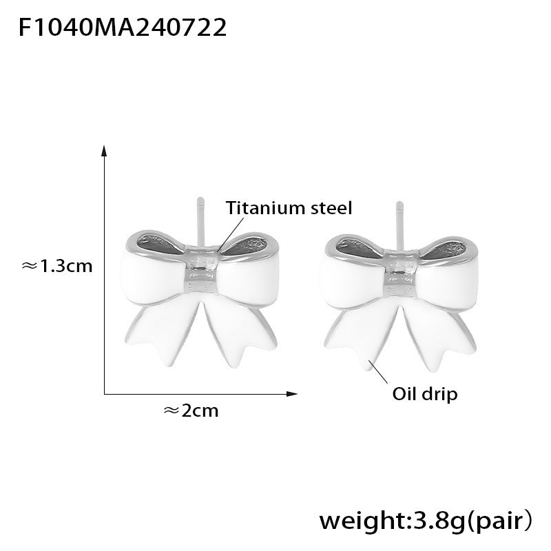 B廠【F1040】歐美風新款蝴蝶結滴油耳環小眾甜美設計鈦鋼鍍18k金小香風耳飾女 24.07-4