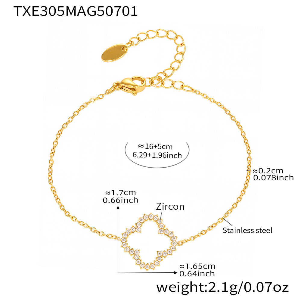 B廠【TXP305】歐美飾品5A鋯石超閃小花項鍊手鍊手鍊套組不鏽鋼鍍18k金不掉色 25.07-2