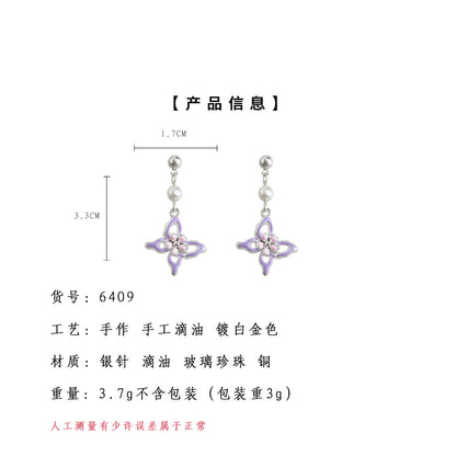 A廠【6409】琺瑯滴釉森系清新甜美蝴蝶耳環女氣質優雅新款手工耳環飾品女 25.07-2
