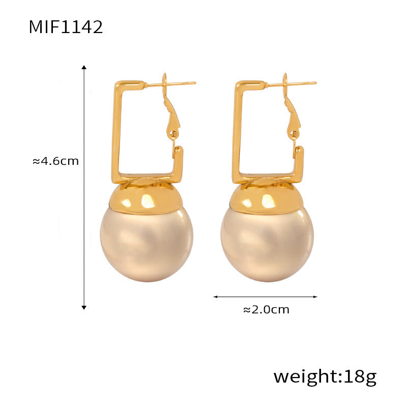 B廠【F1142】日韓簡約設計感方扣圓彩珠耳環復古時尚小眾個性鈦鋼鍍18k金耳飾 24.03-1