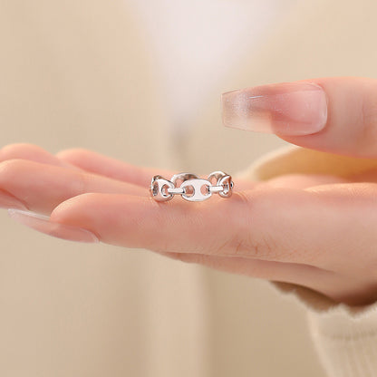 D廠【YC4916R】S999足銀豬鼻子戒指可愛輕奢高級感開口戒個性新款手飾品 25.01-1