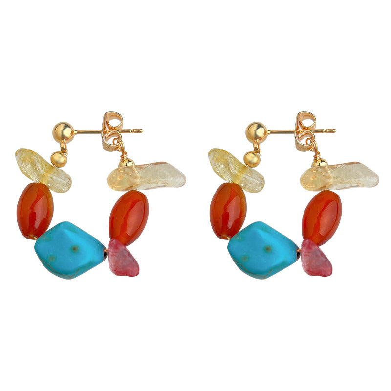 A廠【S17】天然石紅瑪瑙手工藝設計感手工耳環國潮民族風新款耳環飾品
 25.10-3