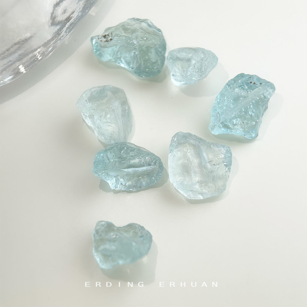 A廠【6921】清冷感水透海藍水晶天然石時尚清新甜美碎石耳環度假風新款耳環女
 25.10-3