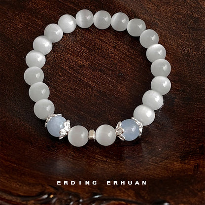 A廠【5802】玻璃貓眼石海藍寶水晶手串國潮原創設計手工新款手鍊民族風手飾女 25.05-1