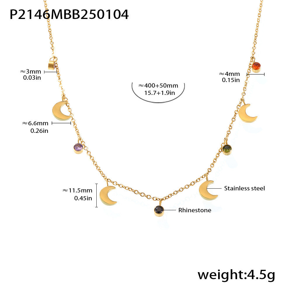 B廠【P2146】 多色水鑽流蘇月亮鎖骨項鍊鍍18K真金不銹鋼小眾新款配件女 25.01-2