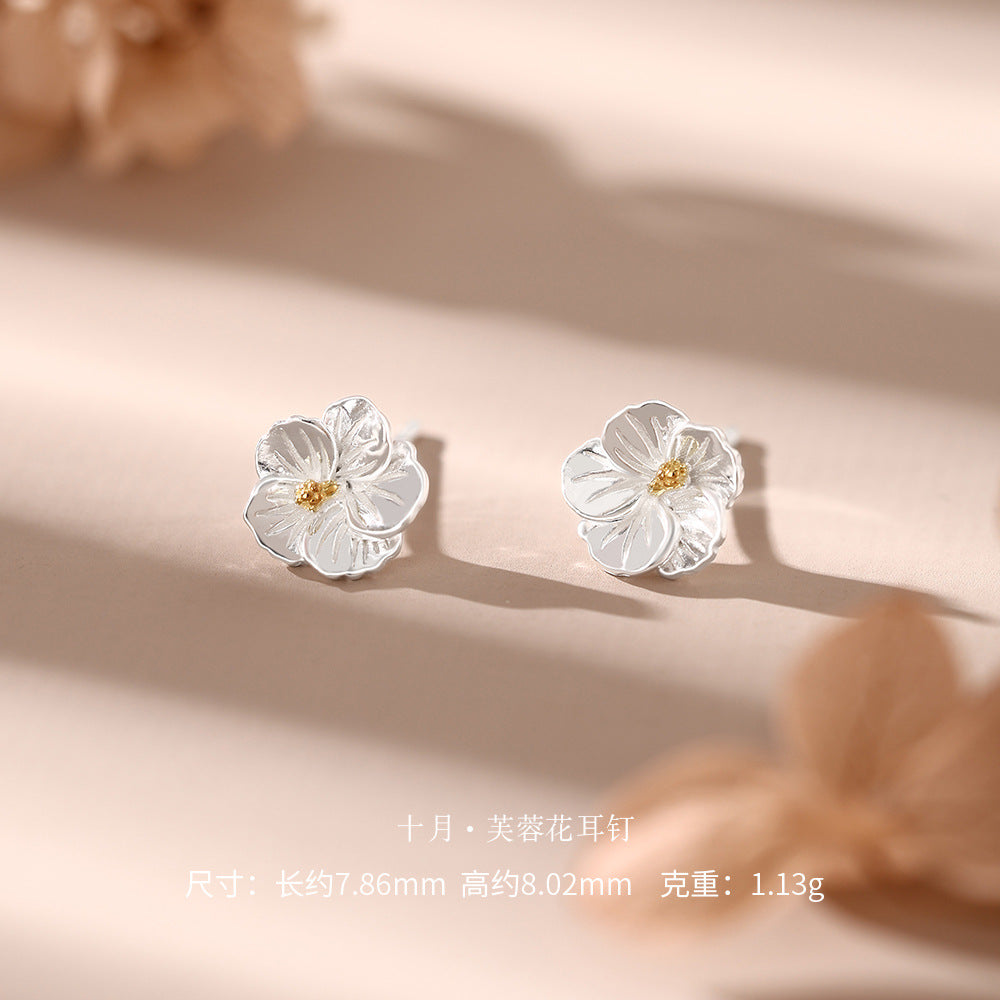 D廠【YC3383E】 足銀S999十二花神耳釘耳飾
 26.09-4