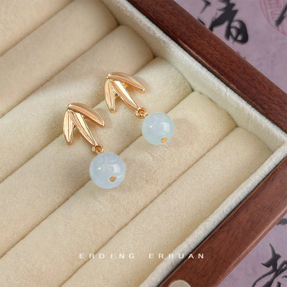 A廠【5593】國潮新中式天然石竹葉霧面質感個性小眾設計師耳飾手工耳環女 25.03-3