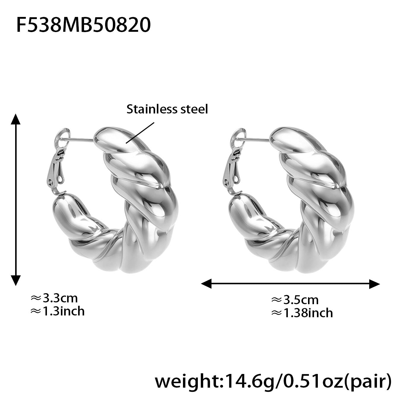 B廠【F538】個性時尚飾品胖扭扭C型耳環不鏽鋼空心設計鍍18k真金耳飾女 25.08-5