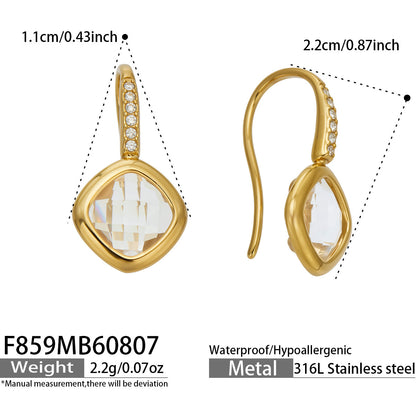 B廠【F859】歐美超閃捷克玻璃鑲鋯石吊墜耳環不鏽鋼材質保色高級感女飾品耳飾
 26.08-2