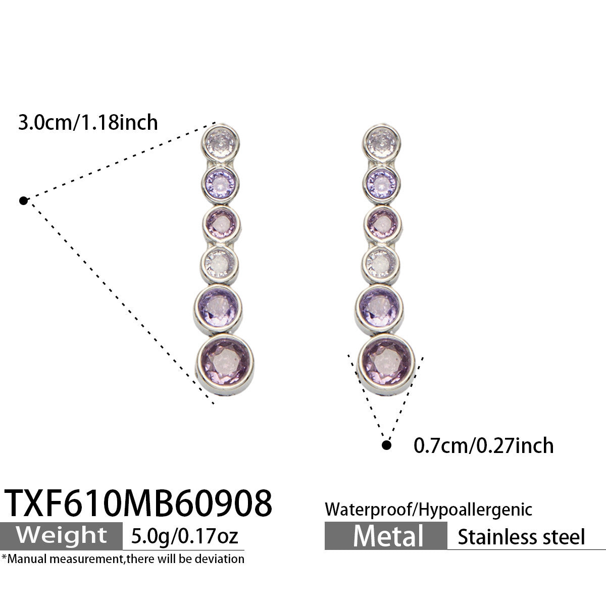 B廠【TXP610】跨境歐美不銹鋼鍍金圓形鋯石項鍊高級感簡約手鍊耳環可疊戴飾品女
 26.09-3