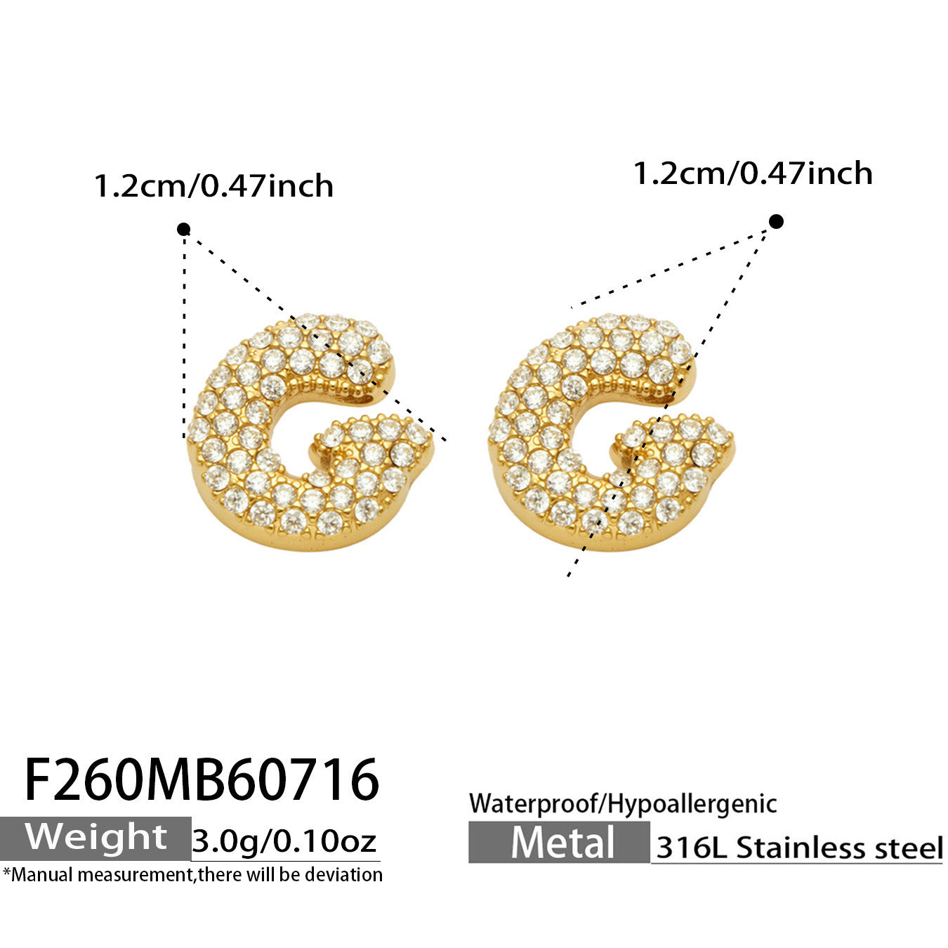 B廠【F260】新款熱銷鋯石26個英文字母不銹鋼鍍18k金 歐美輕奢女飾品耳環
 26.07-4