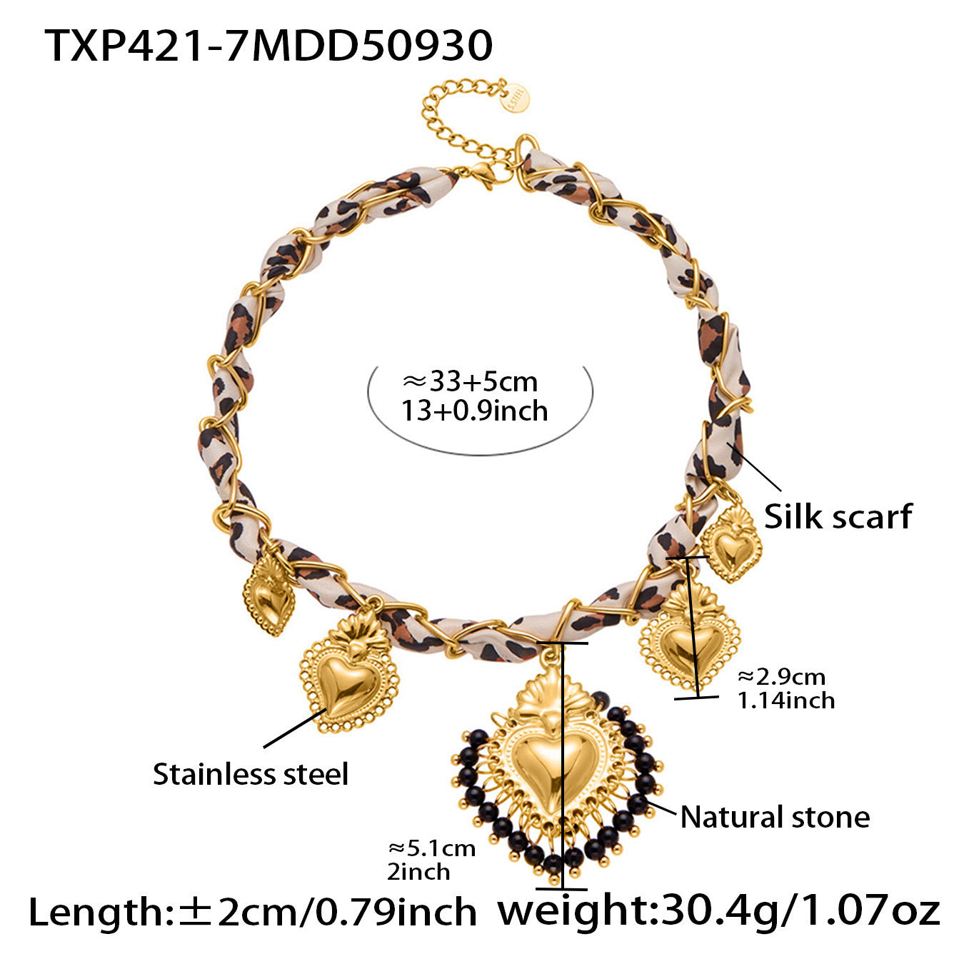 B廠【TXP421】歐美復古絲巾不銹鋼多愛心吊墜項鍊手鍊設計小眾首飾套裝女
 25.10-3