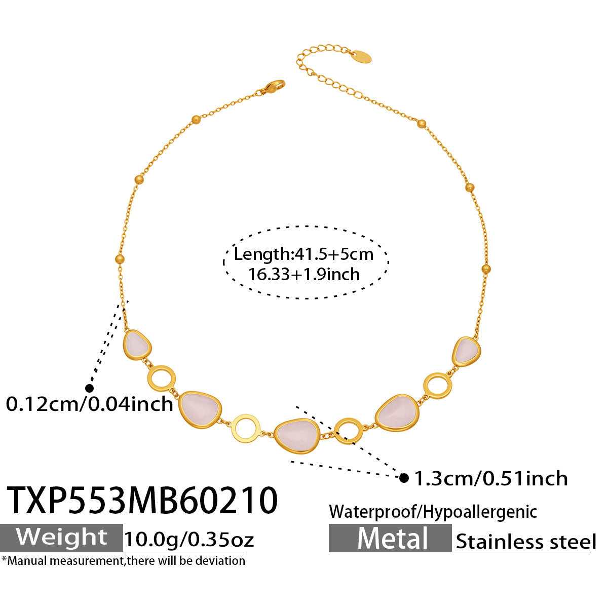 B廠【TXP553】歐美輕奢橢圓貓眼石項鍊手鍊耳環不鏽鋼鍍18k金首飾套裝
 26.10-4