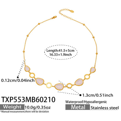 B廠【TXP553】歐美輕奢橢圓貓眼石項鍊手鍊耳環不鏽鋼鍍18k金首飾套裝
 26.10-4