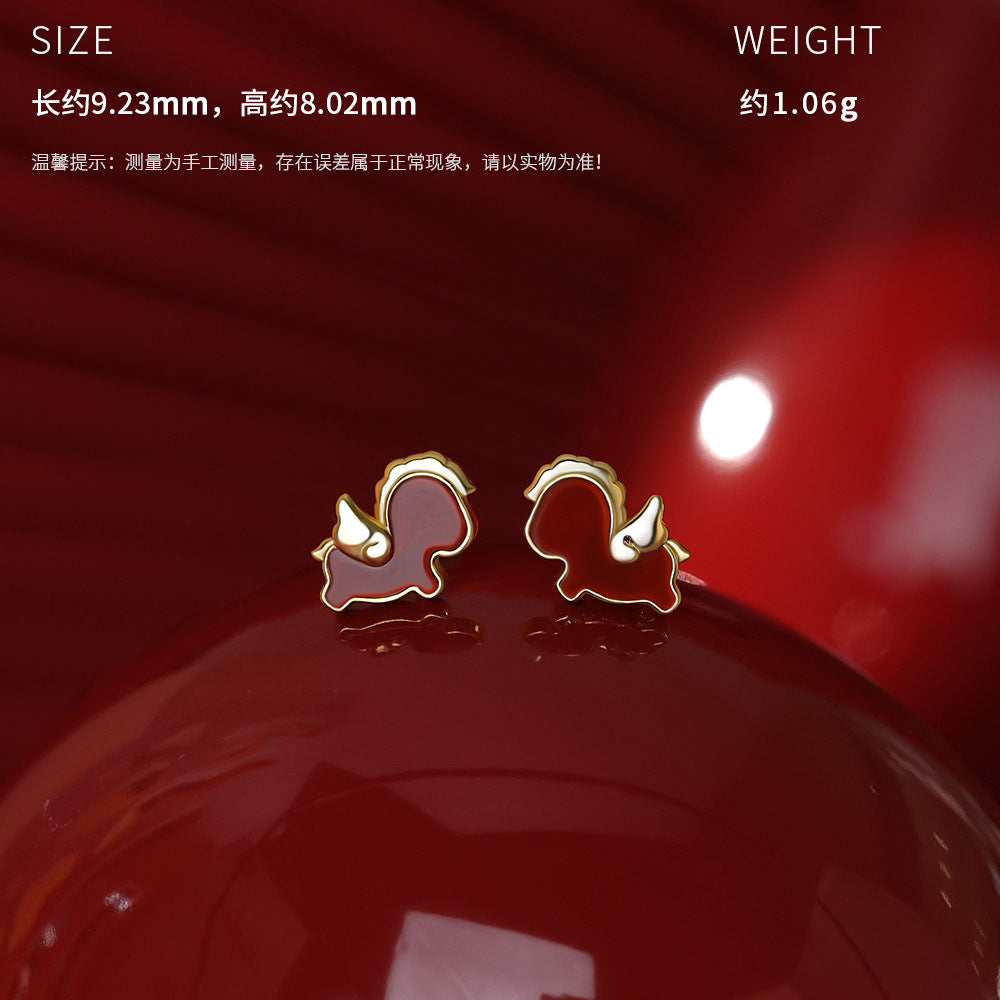 D廠【YC2901N】原創純銀S925以夢為馬項鍊馬年紅繩手繩氣質本命耳環喜慶手飾
 26.01-1
