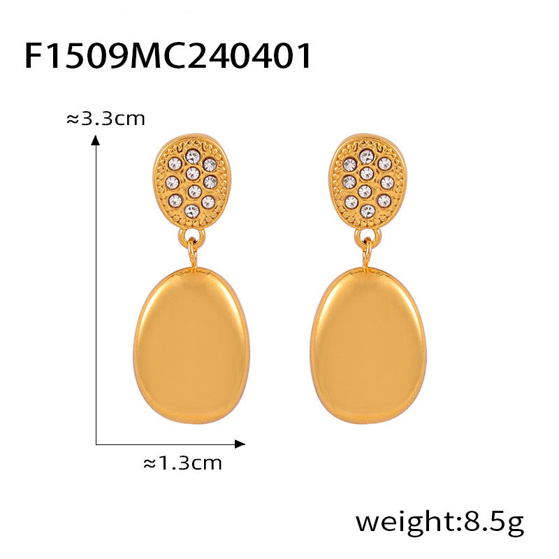 B廠【F1509】宮廷復古簡約幾何鑲鑽耳環鈦鋼鍍金時尚輕奢氣質耳環不掉色耳飾女 24.04-2