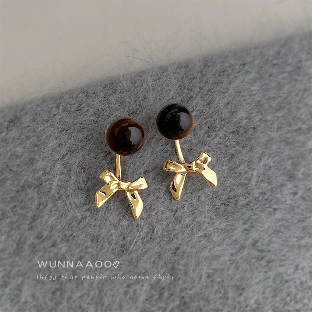 A廠【7210】時尚高級感一款兩戴天然石虎眼石蝴蝶結耳環女文藝復古美拉德耳環
 25.12-2