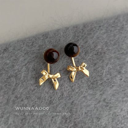 A廠【7210】時尚高級感一款兩戴天然石虎眼石蝴蝶結耳環女文藝復古美拉德耳環
 25.12-2