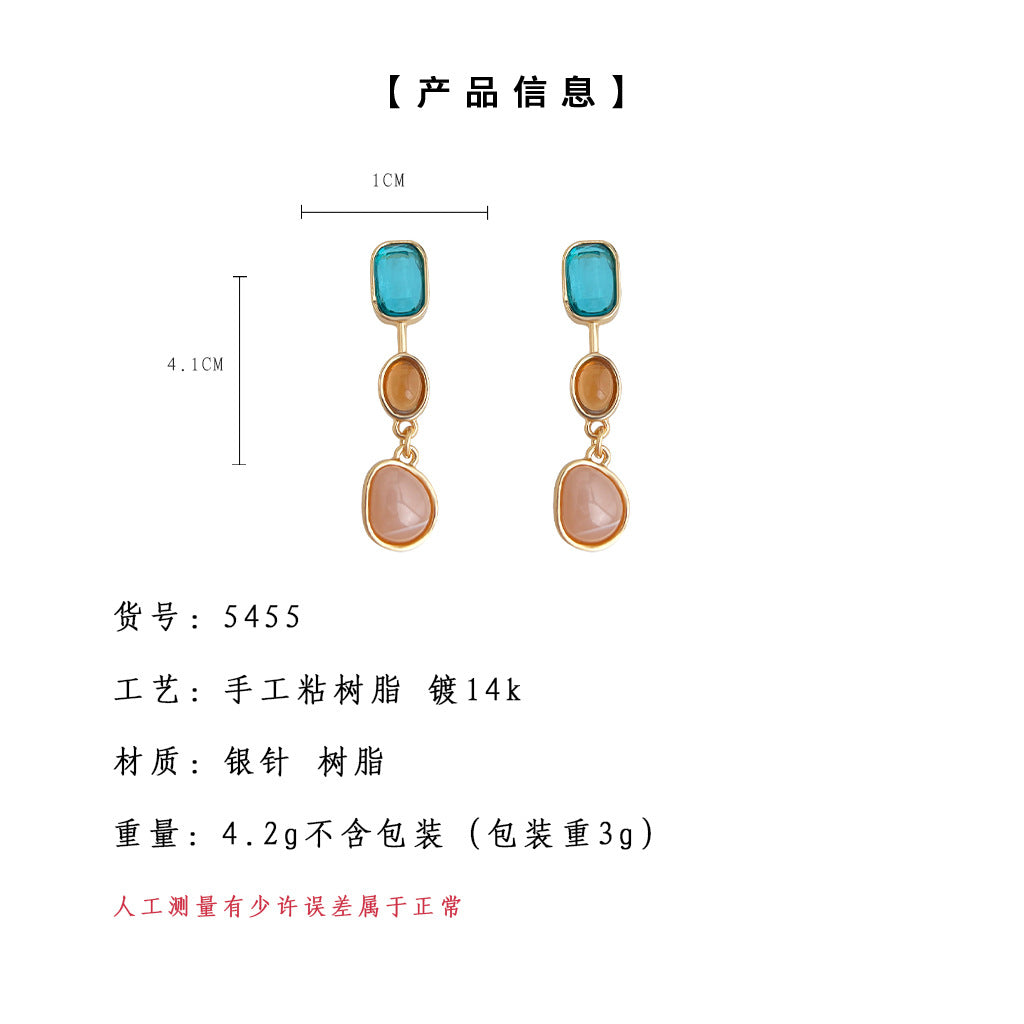 C廠【5455】度假風幾何撞色系清新甜美長款流蘇耳環個性2025年全新耳環女 25.02-2