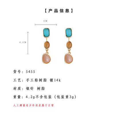A廠【5455】度假風幾何撞色系清新甜美長款流蘇耳環個性2025年全新耳環女 25.02-2
