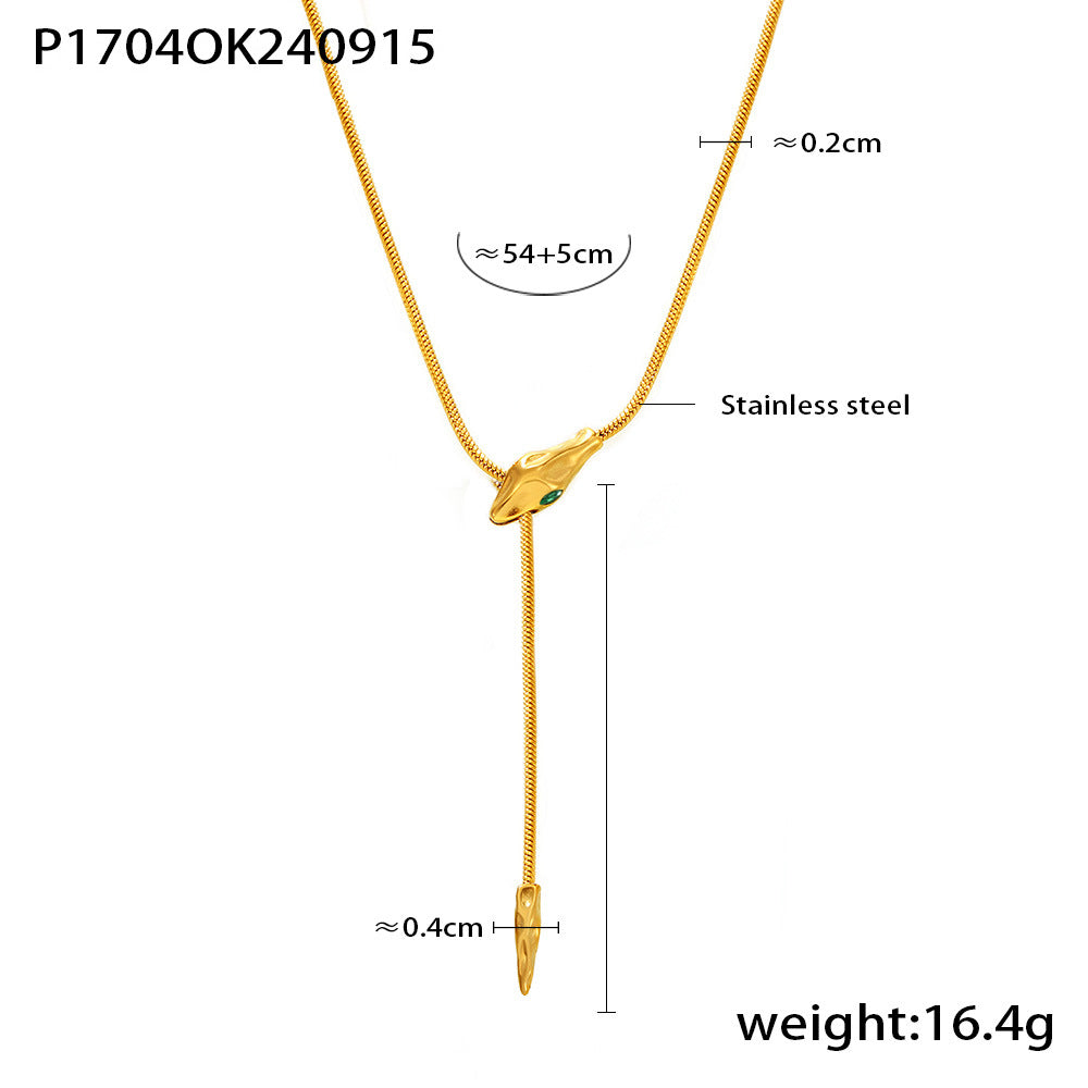 B廠【P1704】歐美幾何可調式不鏽鋼蛇頭項鍊女跨境時尚新款chic風個性氣質項鍊飾 24.09-4