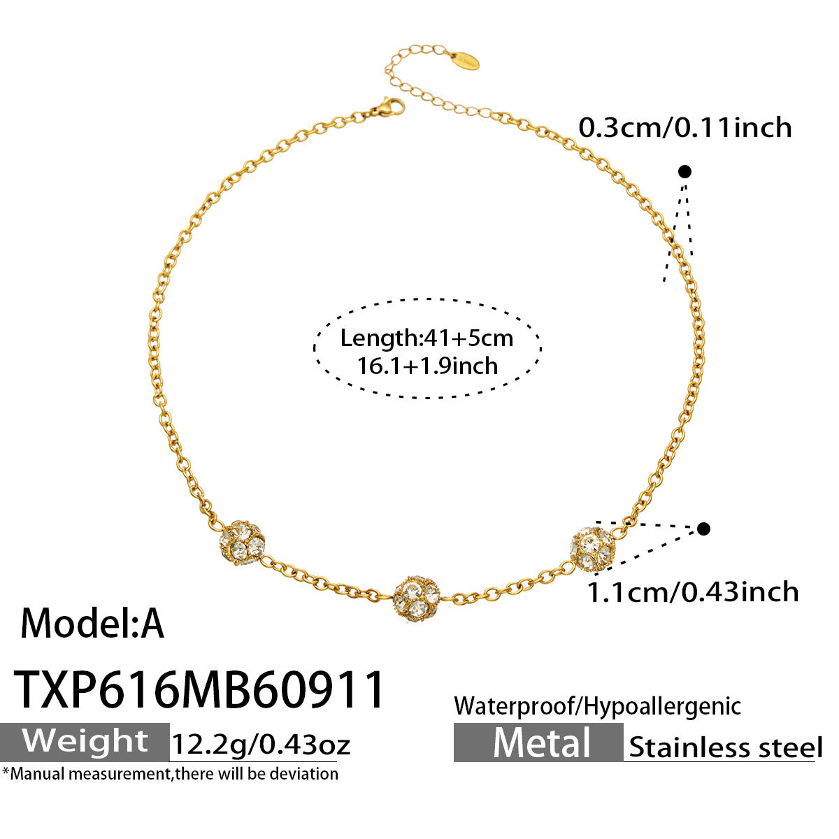 B廠【TXP616】新款多巴胺球形鋯石不銹鋼鍍18k金 簡約通勤手鍊項鍊耳環首飾套裝
 26.09-3