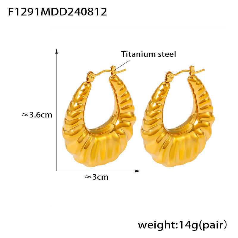 B廠【F1291】歐美跨境ins風金色U形紋理耳環鈦鋼18k鍍真金百搭個性耳飾品 24.08-3