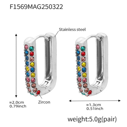 B廠【F1569】歐美飾品不鏽鋼U形20mm高耳扣滿鑽鋯石卡扣耳環不掉色耳飾 25.03-4