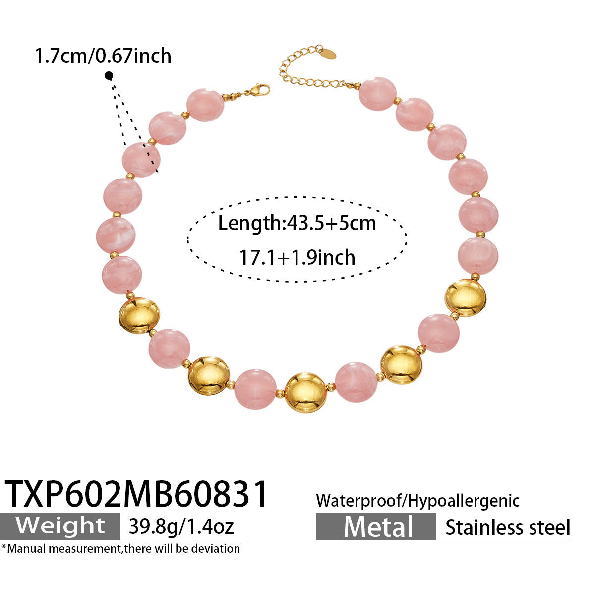 B廠【TXP602】跨境時尚復古鈦鋼樹脂圓珠女個性設計感氣質手鍊鎖骨鏈套裝 26.09-1