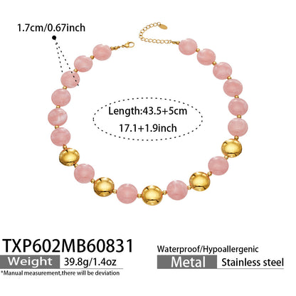 B廠【TXP602】跨境時尚復古鈦鋼樹脂圓珠女個性設計感氣質手鍊鎖骨鏈套裝 26.09-1