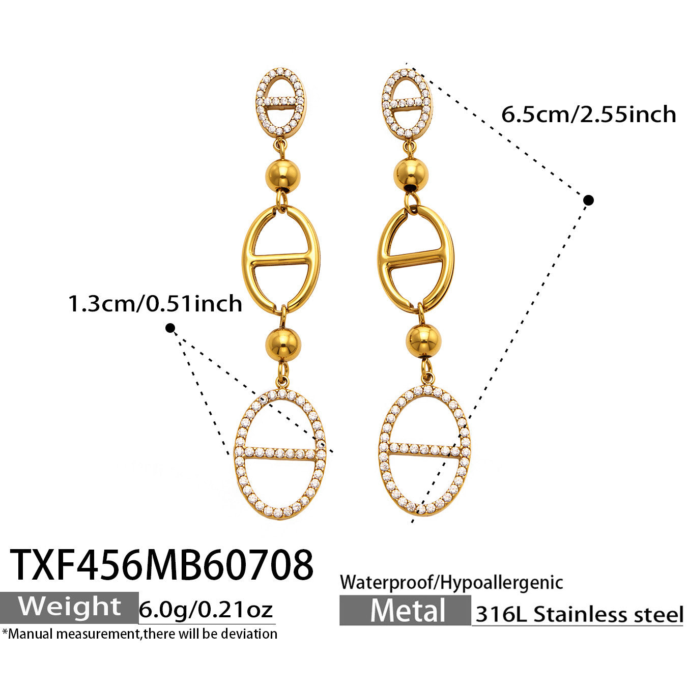 B廠【TXP456】歐美幾何新款鏤空鈦鋼不掉色新款日字鑲鋯石項鍊手鍊耳環首飾套裝 26.07-3